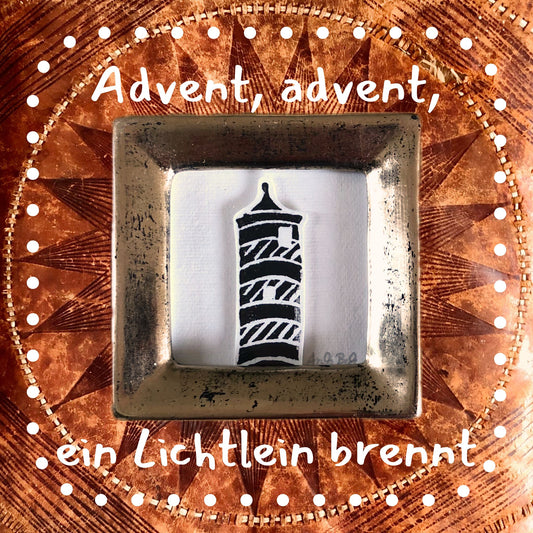 Linoldruck Leuchtturm im Vergolderrahmen