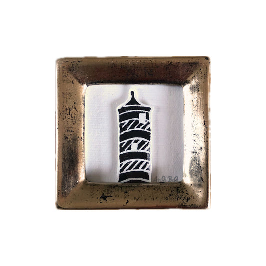 Linoldruck Leuchtturm im Vergolderrahmen