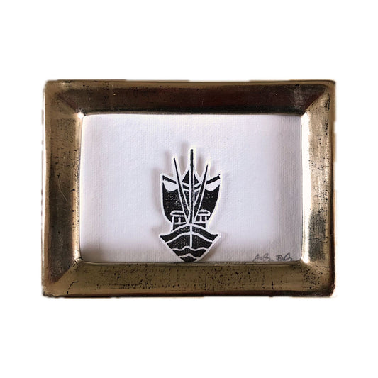 Linoldruck Krabbenkutter im Vergolderrahmen