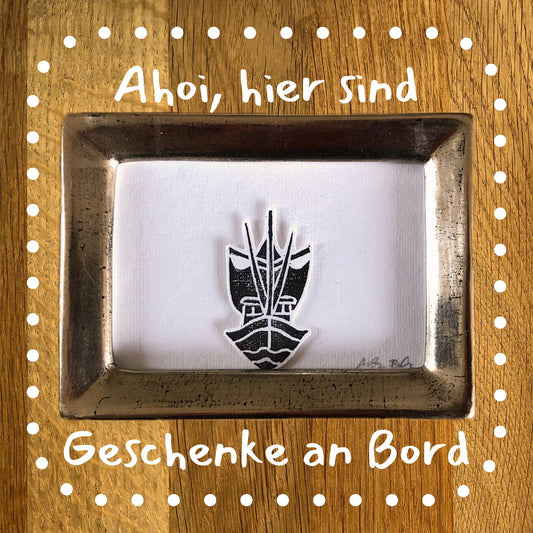 Linoldruck Krabbenkutter im Vergolderrahmen