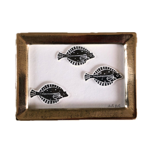 Linoldruck Fische im Vergolderrahmen