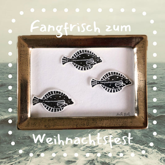 Linoldruck Fische im Vergolderrahmen